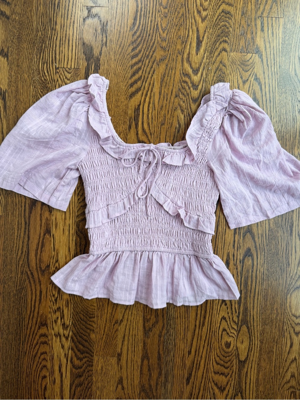 Smocked Mauve Cottagecore Feminine Ruffle Cotton Fairycore Puff Sleeve Flowy Top
